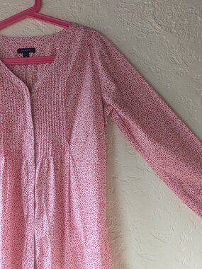 Lands' End Red & White floral Tunic/Shift top w/pleats